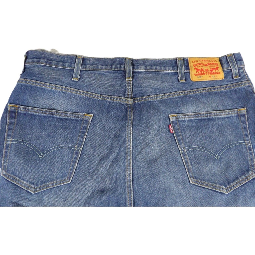 Levis 569 Denim Shorts Men 42 Blue Loose Straight Baggy Jorts Red Tab Summer - Picture 4 of 16